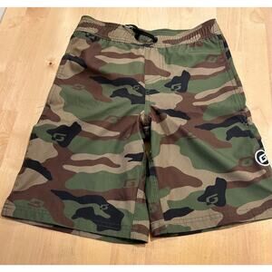 Grom Boys Camo Board Shorts Swim Trunks Size M (8) 24" Waist Green Brown